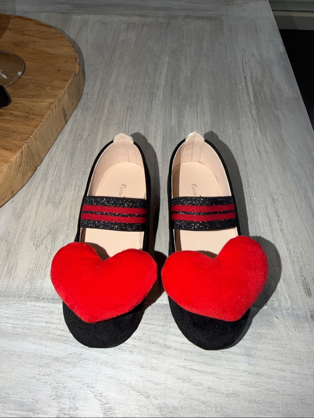Kids Black Dress Shoes with Red Heart Accent